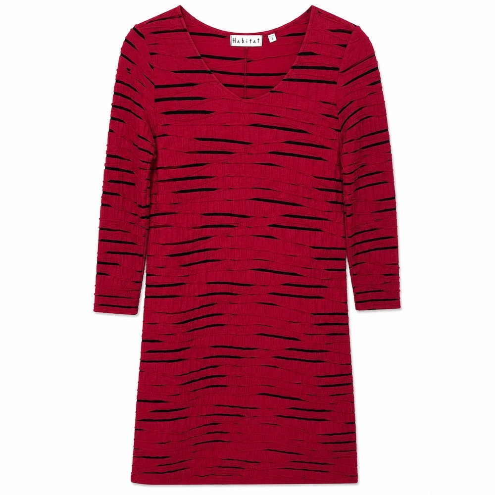 Habitat Red Black Abstract Print Knit Tunic Dress Size Small 3/4‎ Sleeve
